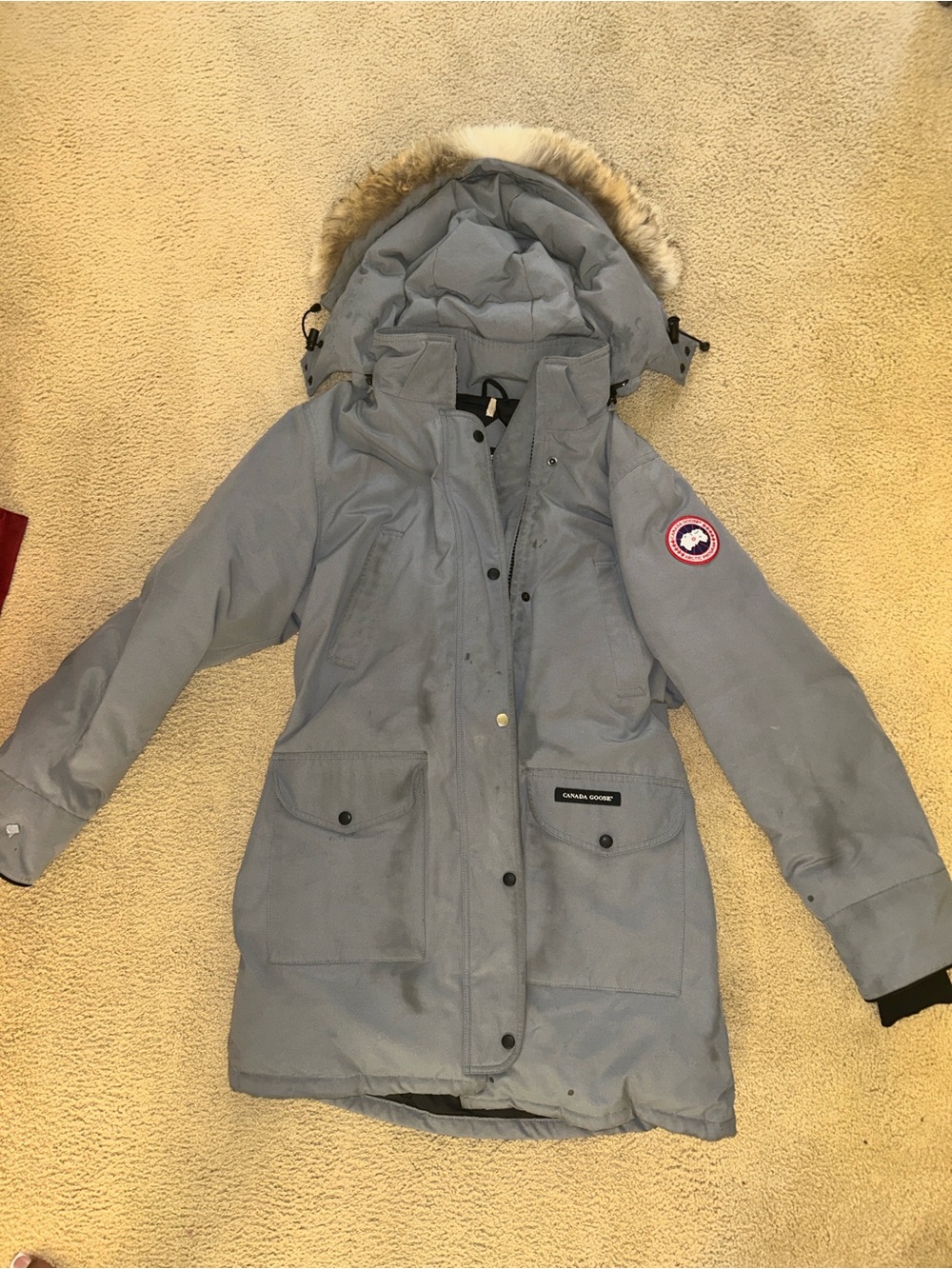 Canada Goose Light Gray Women's Parka with Fur-Trim Hood